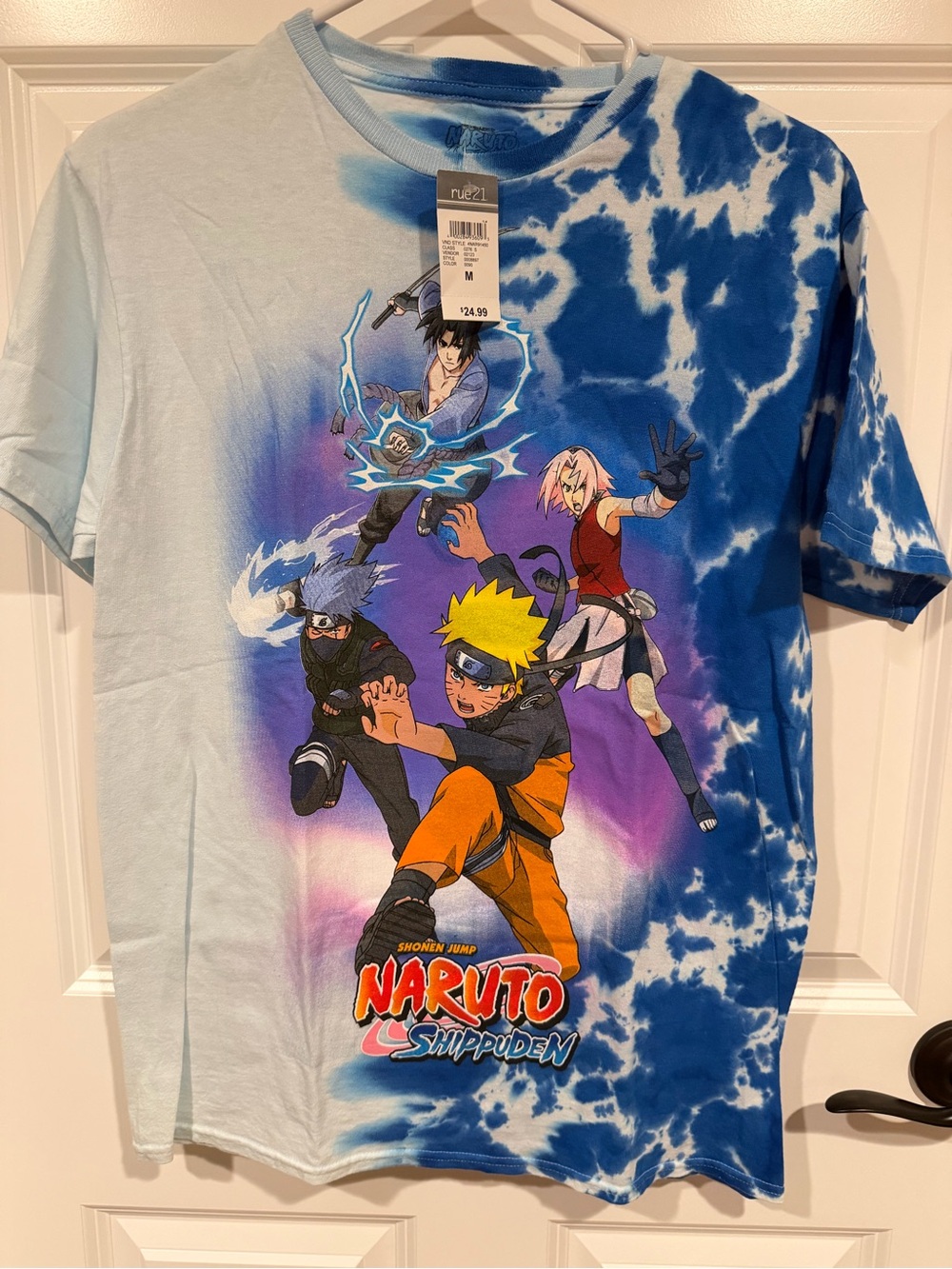 rue21 Naruto Shippuden Tie-Dye Graphic T-Shirt Blue/White Cotton Size M